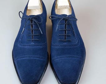 Zapatos Oxford de ante azul marino hechos a mano: zapatos de vestir formales para hombre