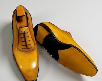 Handmade Yellow Leather Oxford Shoes: Men's Formal Dress Shoes