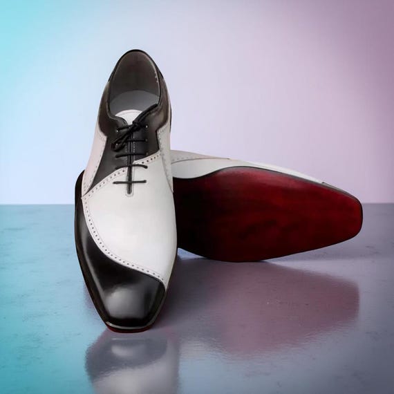 red black and white dress shoes handmade leather Black and White shoes for men