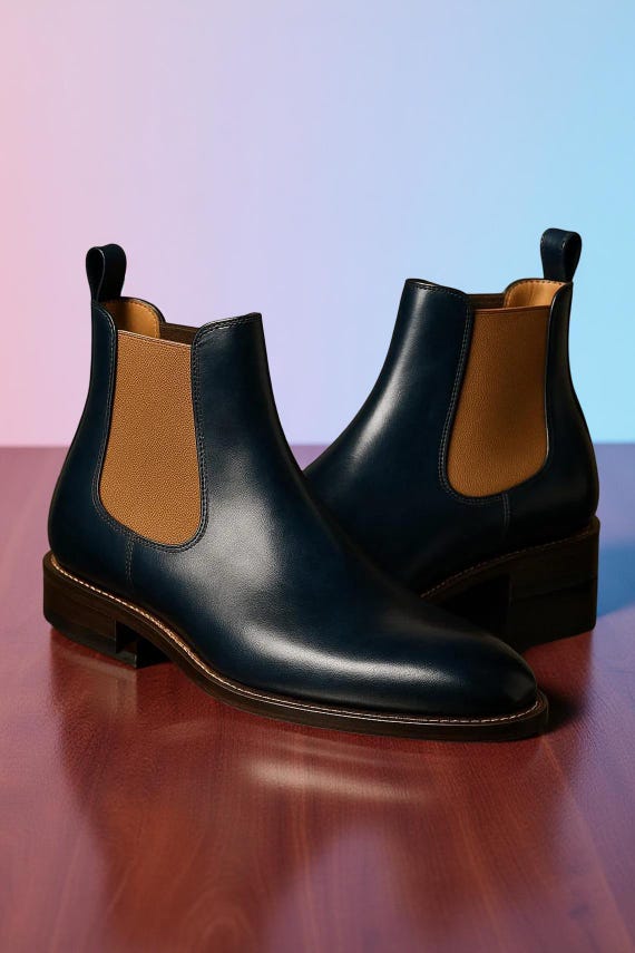 Handmade Navy Chelsea Boots  Leather Ankle Boots, Classic Slip-on Style -  Etsy Israel