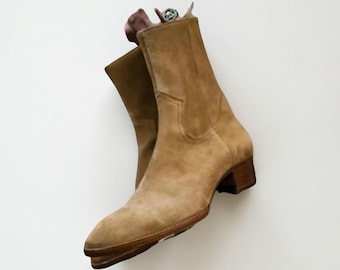 Handmade men beige suede dress boots, formal western zipper cowboy boots mens Handmade men beige suede dress boots, formal western zipper cowboy boots mens