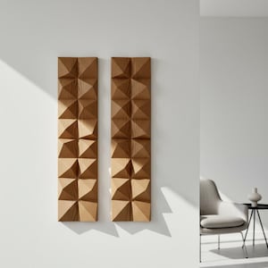Großes geometrisches Wandkunst 2er Set: Holzschnitzerei über dem Bett Dekor & Wandbehänge