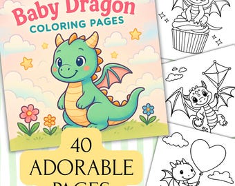 Baby Dragon Coloring Pages, Fantasy Coloring Sheets For Kids and Adults, PDF Instant Download