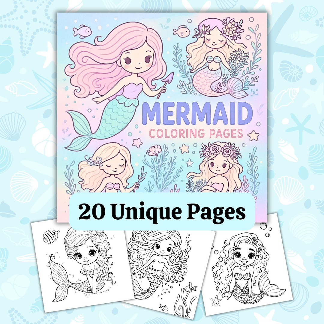 Mermaid Coloring Pages, Fantasy Coloring Sheets, Printable PDF - Etsy