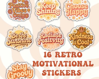 Retro Motivational Printable Stickers, Positive Affirmation Sticker PNG