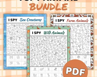 I Spy Animal Coloring Pages Bundle, Printable Activity for Kids