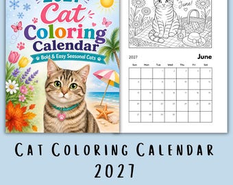 Kalender met kattenkleuren voor 2027, printbare wandkalender