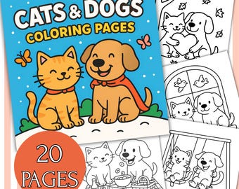 Kleurplaten honden en katten, kleurplaten schattige huisdieren voor kinderen en volwassenen, pdf-bestand direct te downloaden