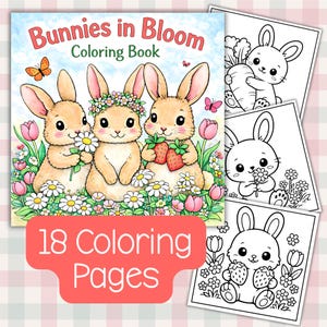 cute spring bunnies and flowers coloring pages