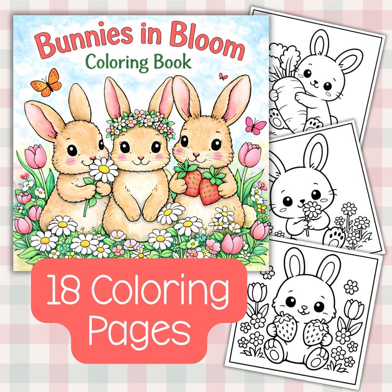 cute spring bunnies and flowers coloring pages
