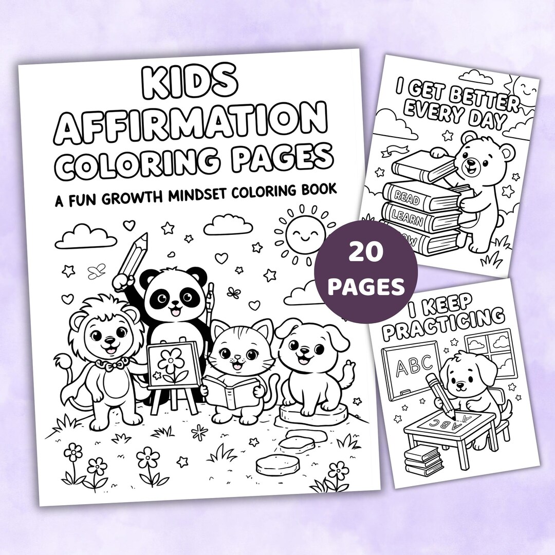 Kids Affirmation Coloring Pages, Growth Mindset Coloring Book, Positive ...