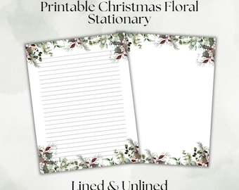 Christmas Printable Stationery, Holiday Lined Writing Paper PDF