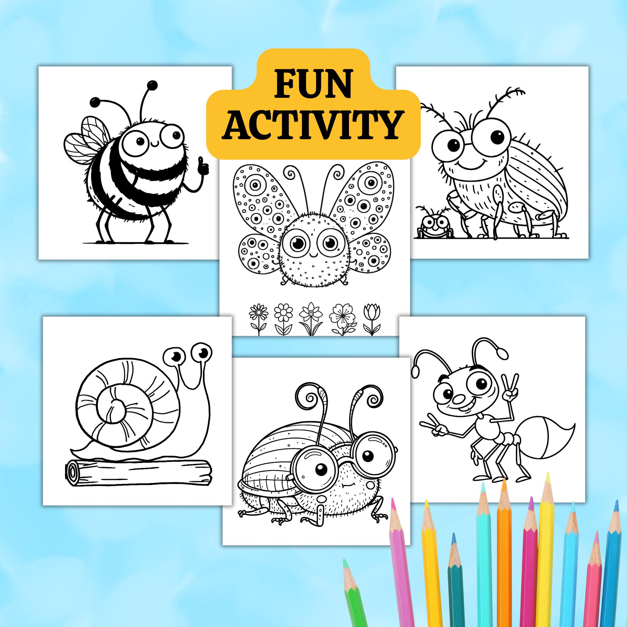 Fun Bug Color Pages Bug Coloring Pages, Fun Printable Insect Coloring Sheets for Kids - Etsy