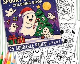 Spooky Christmas Coloring Pages, Cute Ghost Holiday Coloring Sheets, Fun and Easy Printable Activity for Kids and Adults