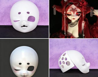 Jednooki, półprzymknięty, asymetryczny, futrzany, styl KIG, baza maski, druk 3D, DIY, rekwizyt cosplay, anime, kostium Kemono, głowa, materiały do rękodzieła, bestia fantasy