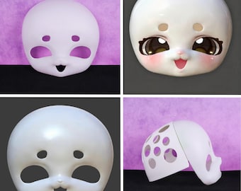 Base de máscara de fursuit impresa en 3D hecha a mano, PLA, estilo Kigurumi japonés, sonriente, accesorio de cosplay furry, base de cabeza de animal DIY, suministro para hacer fursuits