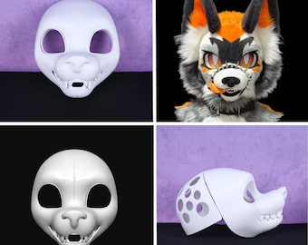 Base de máscara peluda de perro lobo estilo americano, cabeza de traje de piel canina modular impresa en 3D, base de cosplay DIY, tamaño personalizado de 250 mm a 290 mm, construcción liviana