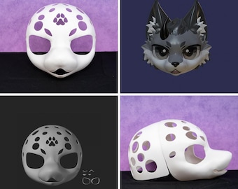Cabeza base para fursuit de lobo, estilo japonés, impresa en 3D, ideal para crear máscaras de cosplay furry. Ligera y fácil de usar.