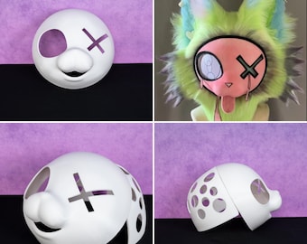 Gothic Asymmetrical Hybrid Furry Mask Base Weirdcore X Eye Design 3D Printed PLA DIY Fursuit Head Base for Dark Experimental OC Builds