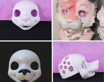 Base de máscara peluda canina estilo americano sonriente, base de cabeza de disfraz de perro impresa en 3D con marcos opcionales para nariz y ojos, fabricante de disfraces DIY