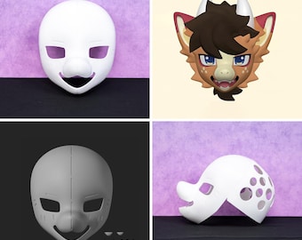 Máscara de poni atleta con base para cabeza de disfraz, impresa en 3D, con tapa trasera extraíble, ligera, con calavera para cosplay, kigurumi y creación de mascotas.