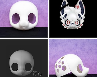 Base para cabeza de fursuit estilo Kig, máscara furry de inspiración japonesa para crear disfraces de cosplay. Kit personalizable sin pintar para aficionados al furry.