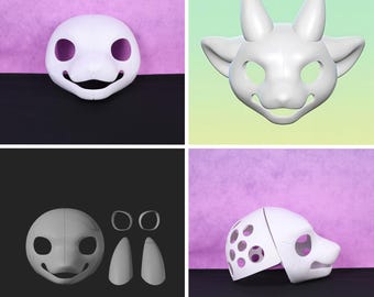 Sheepy Universal Feline Canine Fursuit Head Base Lightweight 3D Printed DIY Mask Smooth Shell Craft Kit with Optional Ventilated Back Helmet