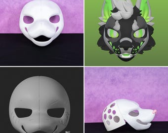 Máscara de disfraz de perro Toony estándar impresa en 3D con base para cabeza, con dientes nasales desmontables, para creadores de furry y artistas de cosplay. Kit de bricolaje.