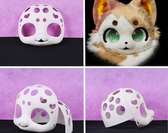 Máscara DIY de estilo Kemono con base de cabeza de disfraz de gato japonés kawaii, ligera, impresa en 3D, PLA, tamaño personalizado 250-290 mm para hacer tú mismo.