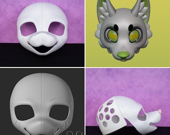 Base para cabeza de disfraz de zorro Toony, máscara impresa en 3D en blanco con carcasa de PLA o PETG, disfraz DIY para creadores de furry, artistas de cosplay, kit de manualidades