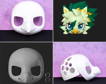 Cabeza base para fursuit, estilo japonés, con forma de pájaro, para la confección de máscaras furry. Diseño ligero impreso en 3D para cosplay y creación de disfraces.