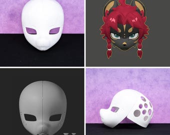 Kemono Fursuit Head Base Leichte 3D-gedruckte Maske Schale mit Hinterkopf unbemalt DIY Kit Cosplay Builds anpassbare Furry Crafters