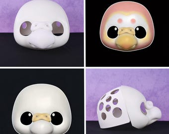 Japanese Kemono Style Parrot Furry Mask Round Bird Design 3D Printed PLA Lightweight Fursuit Form for DIY Custom Avian Fursona Creators Pro