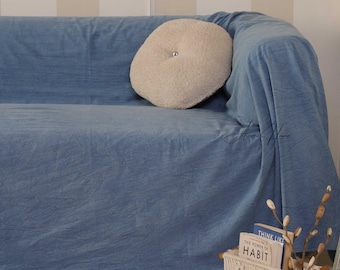 Farmhouse Cotton Sofa Cover, Stonewashed Organic Slipcover Throw, Custom Size Sofa Protector