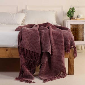 Manta de algodón estilo bohemio con efecto desgastado – Tejido tipo gofre, acogedora para la cama y el sofá.