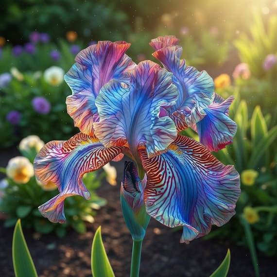 50 Multicolor Veined Bearded Iris Seeds – Rare Blue Purple Red Iris Flower