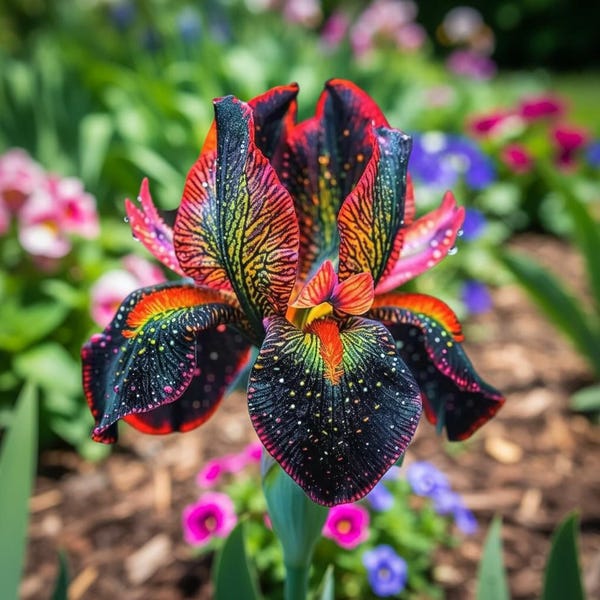50 graines d'iris barbu galaxie Firestorm – Iris multicolore à motif étoilé rare