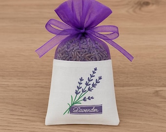 Handgefertigtes Lavendelsäckchen: Baumwoll-Organza Beutel mit getrocknetem Lavendel