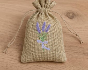 Bolsita decorativa de lavanda: bolsita rústica de yute con lavanda seca
