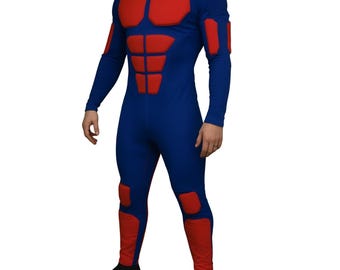 Volt Strike Muscle Blue and Red Superhero Bodysuit