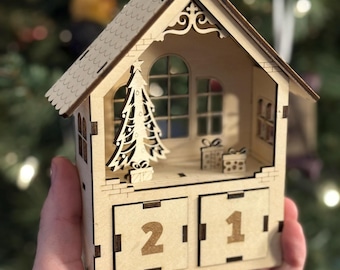 Laser Cut Advent Calendar – Pull-Out Block Christmas Countdown House – DIY 3mm Wood