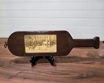 Vintage Wood Canoe Paddle Plaque Deer Cabin Woodland Scene Sign 17"
