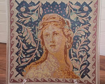 Vintage Roman Mosaic Glass Platter Charger Classical Portrait Plate 10"
