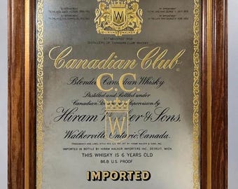 Canadian Club Whisky Advertising Mirror Hiram Walker Framed Bar Decor