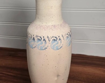 Vintage Studio Pottery Vase Cream Blue Pink Southwestern Boho Decor