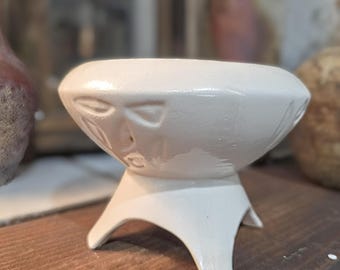 Vintage Roselane Pottery Pflanzgefäß mit Fuß - Mid-Century Modern Abstraktes Design - Cremeweiße / Beige Sockel