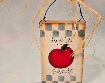 Primitive Wood Apple Seeds Sign Hand Painted Farmhouse Kitchen Decor