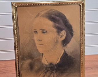 Vintage 80s Brass Rope Picture Frame Victorian Woman Portrait Glass