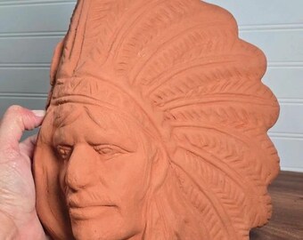 Vintage Terracotta Native American Chief Wall Plaque Southwestern Decor