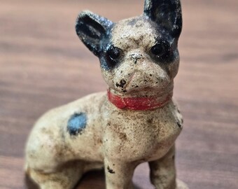 Antique Hubley Cast Iron French Bulldog Paperweight Figurine Red Collar